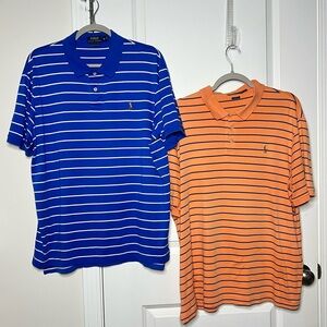 Ralph Lauren Men's Polo Shirts Blue and Orange Stripes Lot of 2 Sz XL